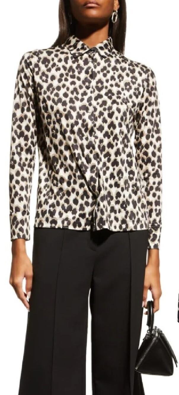 Anatomie Danica Italian Jersey Snap Front Shirt XS Leopard Animal Print Blouse